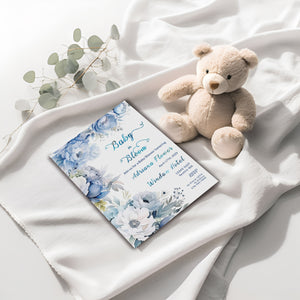 Dusty Blue Floral Baby Shower Invitation | Editable Template | Watercolor Digital Download
