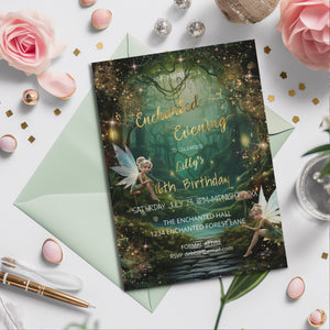 Emerald Green Enchanted Forest Sweet 16 Invitation – Fairytale Editable Template