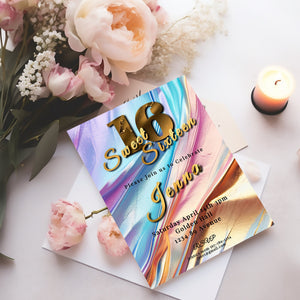 Gold Foil Sweet 16 Invitation: Elegant Pastel Design (4x6 Printable)