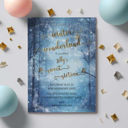 Winter Wonderland Sweet 16 Invitation – Enchanted Forest Editable Template