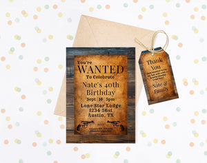 Editable Western Birthday Invitation Bundle | Wanted Poster, Cowboy Party (Adult)