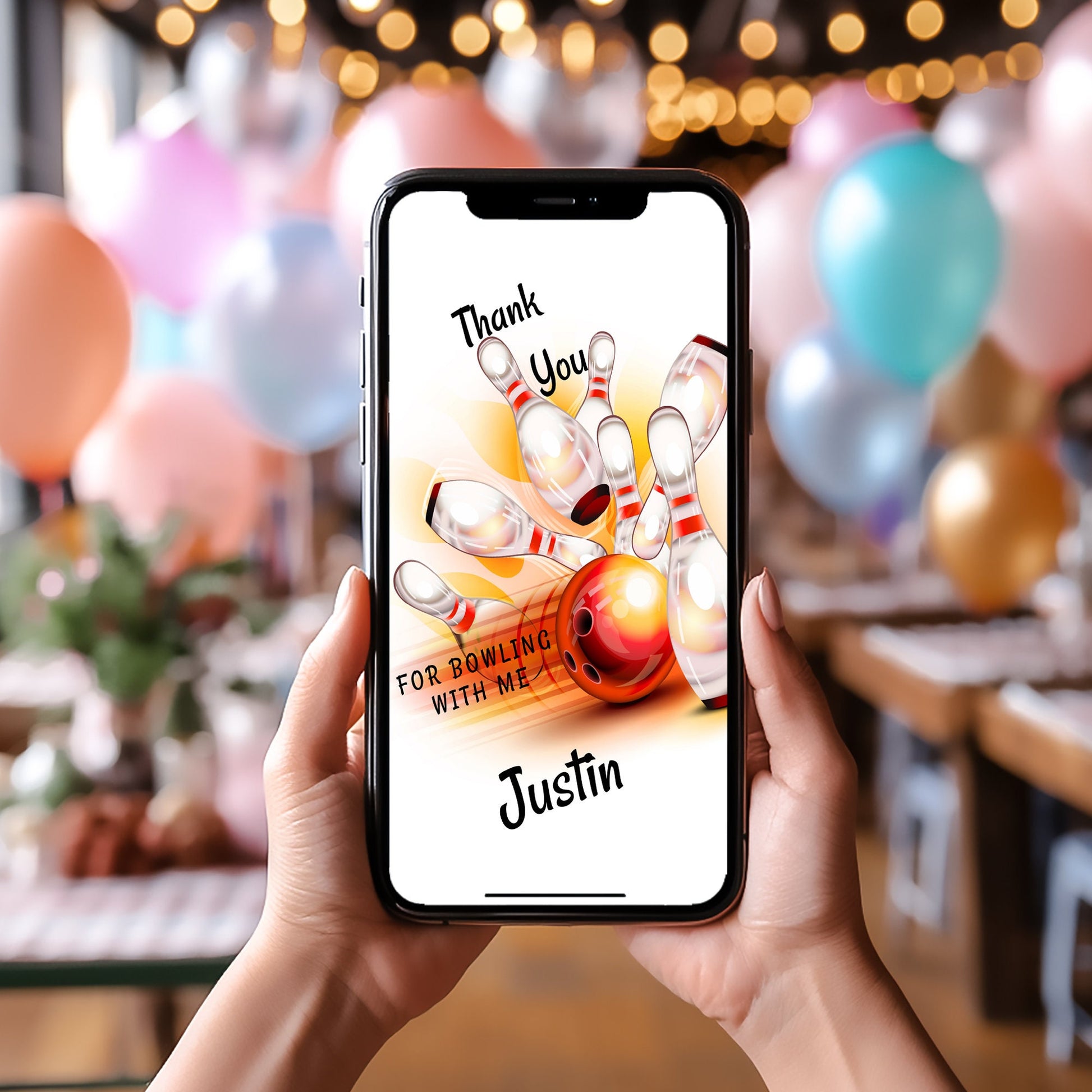 Mobile Bowling Birthday Invitation: Editable Smartphone Template (Bonus Thank You)