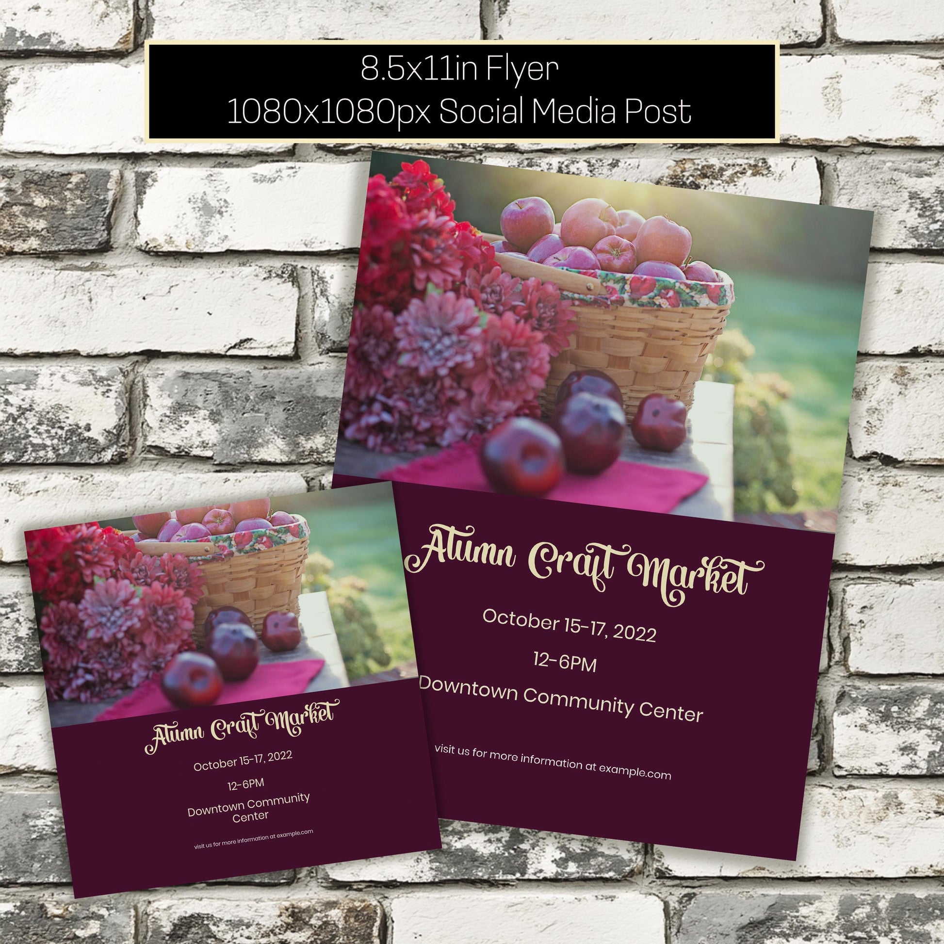 Autumn Craft Fair Flyer & Social Media Template | Editable Fall Market Event Design | Printable 8.5x11 + 1080x1080