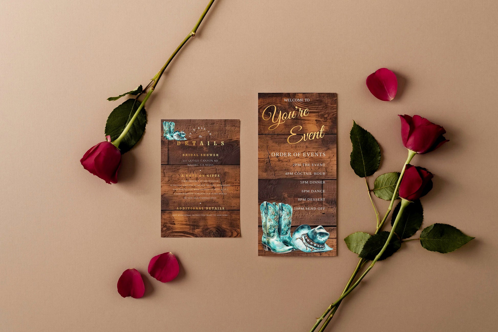 Teal Cowgirl Bridal Shower Invitation Bundle | Rustic Western Editable Templates