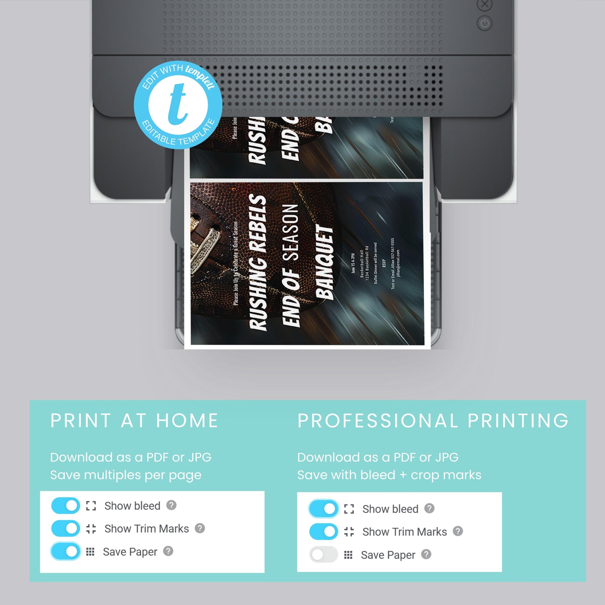 End of Season Sports Banquet Invitation – Editable Football Team Party Template