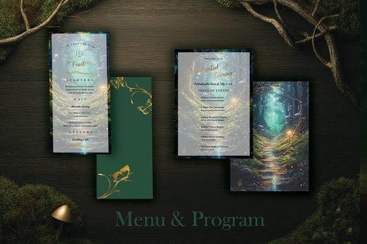 Enchanted Forest Wedding Program and Menu Template Set | Fairytale Woodland Editable Digital Stationery Bundle