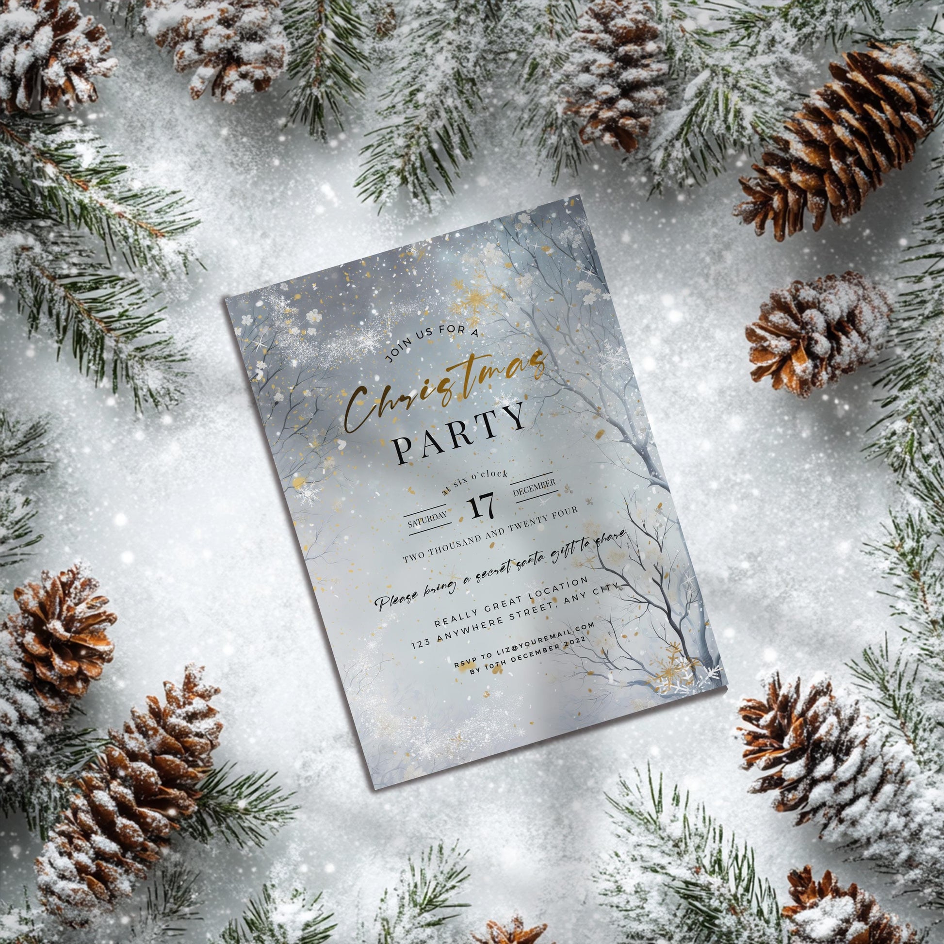 Winter Wonderland Christmas Party Invitation: Enchanted Forest Editable Template