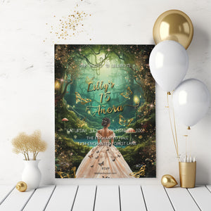 Enchanted Forest Quinceañera Invitation | Magical Butterfly Theme | Editable 5x7 Template | Digital Download
