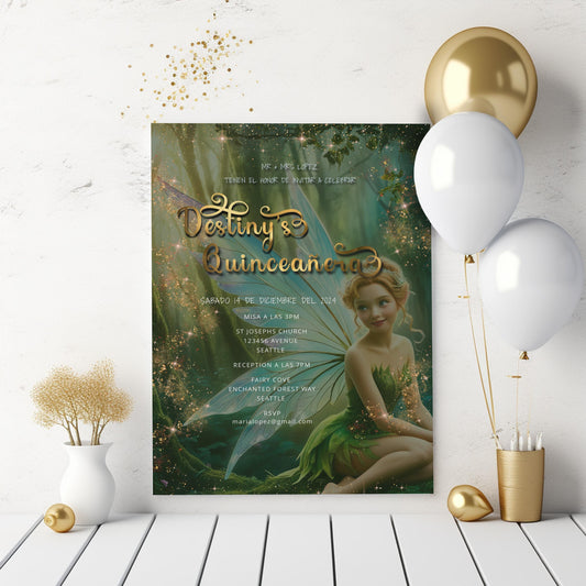 Enchanted Forest Quinceañera Invitation | Fairy Garden Editable Template
