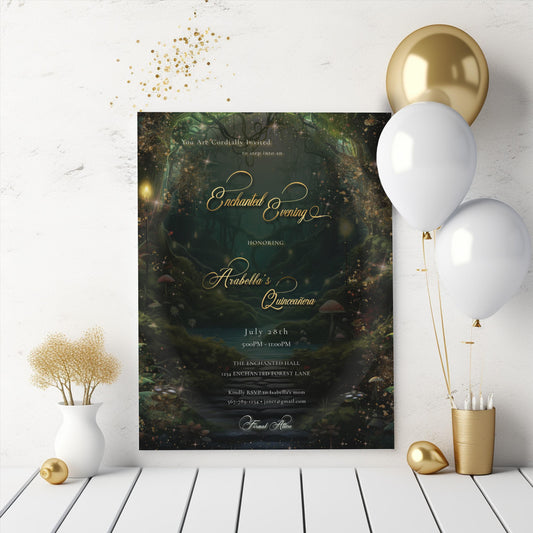 Enchanted Forest Quinceañera Invitation – Fairytale Editable Template