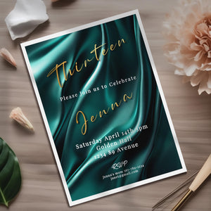 13th Birthday invitation girl teal-Invite Template - Official teenager-editable Digital Download, Teal and Gold-Teen Birthday