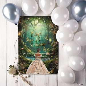 Enchanted Forest Quinceañera Invitation | Magical Butterfly Theme | Editable 5x7 Template | Digital Download