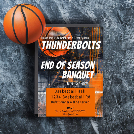 Basketball Banquet Invitation: End of Season Party, Editable 5x7 Template
