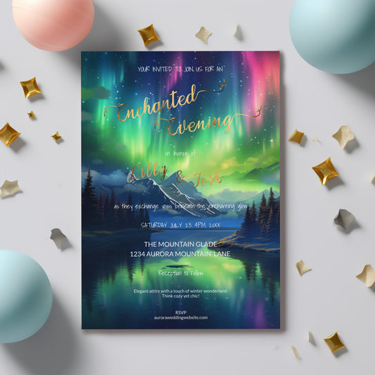 Northern Lights Wedding Invitation – Aurora Borealis Editable Template