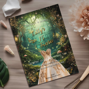 Enchanted Forest Quinceañera Invitation | Fairytale Garden 5x7 Editable Template | Magical Digital Download