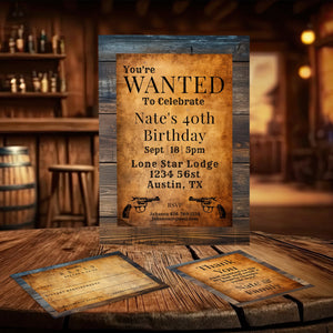 Editable Western Birthday Invitation Bundle | Wanted Poster, Cowboy Party (Adult)