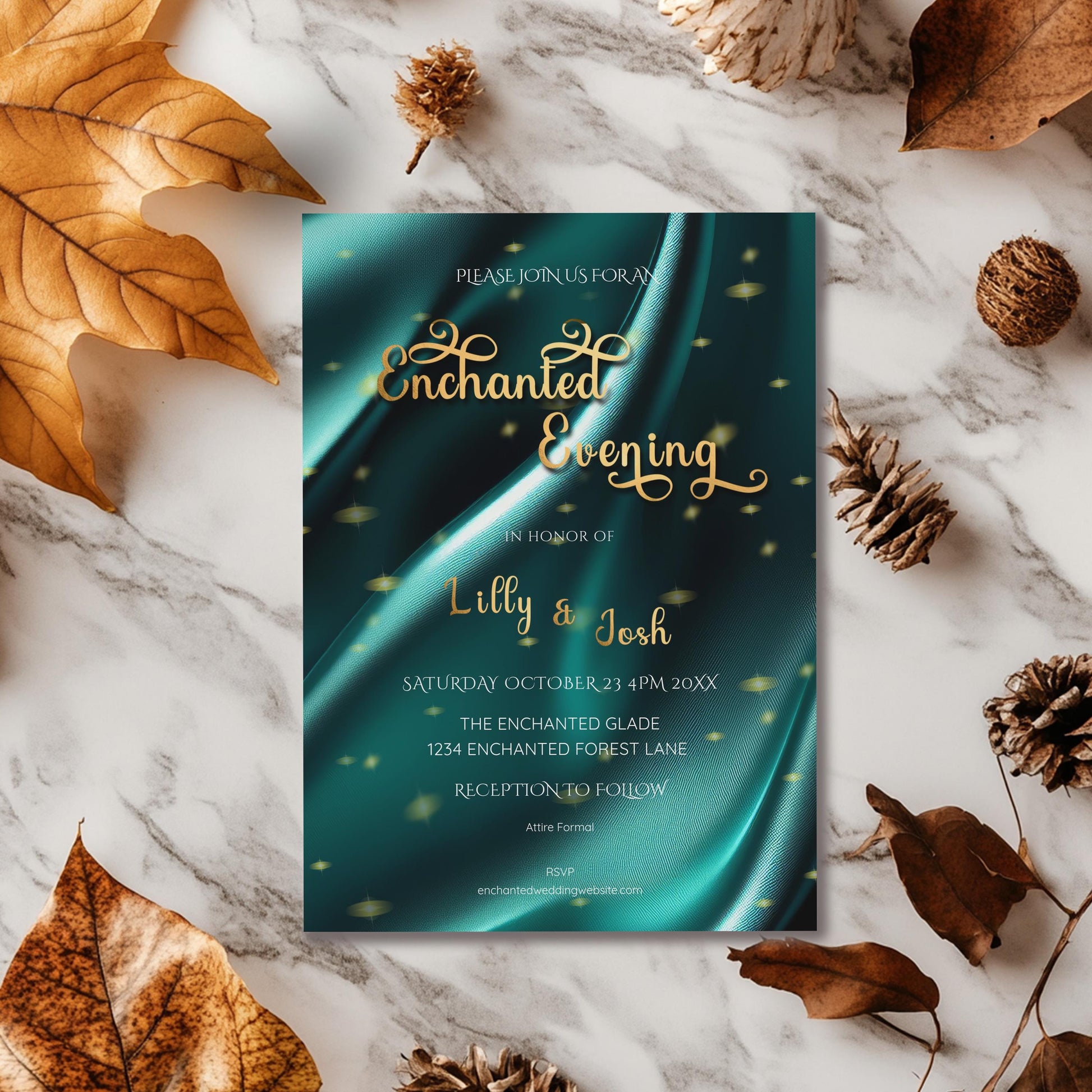 Teal & Gold Wedding Invitation | Elegant 5x7 Editable Template | Digital Download