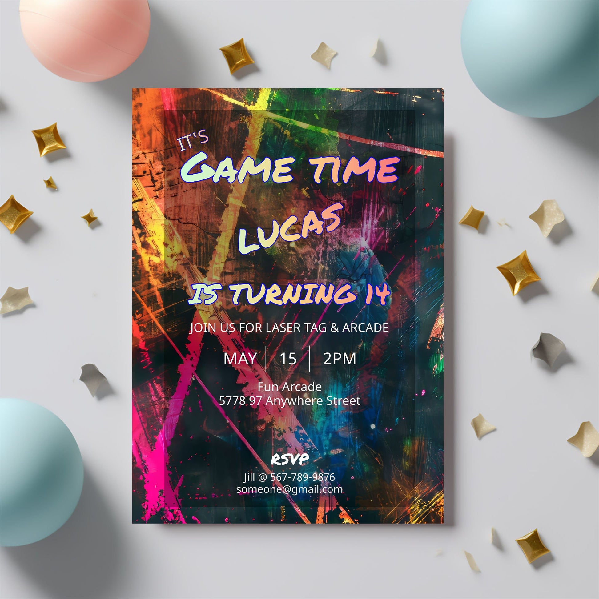 Arcade and Laser Tag party Invitation-Editable Template-Evite-Printable - Kids party-Teenage Party-Neon Party-Glow Arcade