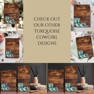Turquoise Cowgirl Wedding Invite- Western Rustic Wedding-cowgirl boots-Template Editable - Gold Lettering, 5x7 Printable
