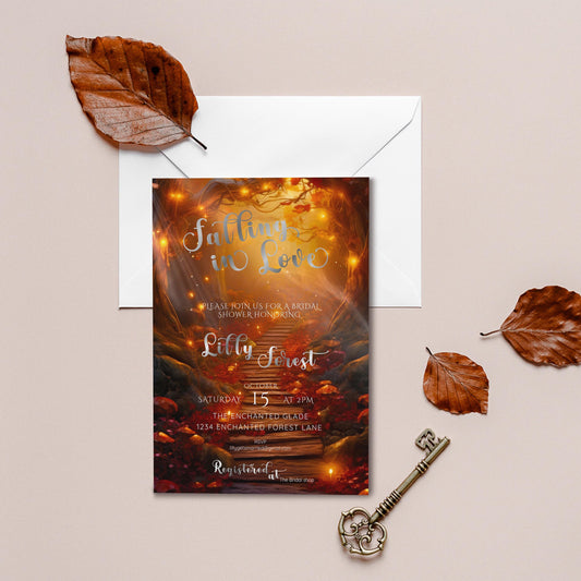 Falling in Love Bridal Shower Invitation | Autumn Garden Editable Template | Fall Forest Digital Download