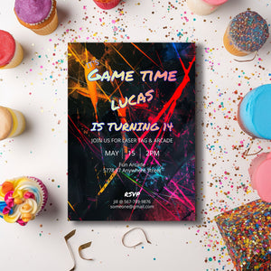 Arcade and Laser Tag party Invitation-Editable Template-Evite-Printable - Kids party-Teenage Party-Neon Party-Glow Arcade