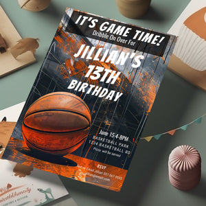 Basketball Birthday Invitation: Rustic Grunge, Editable 5x7 (Printable Template)