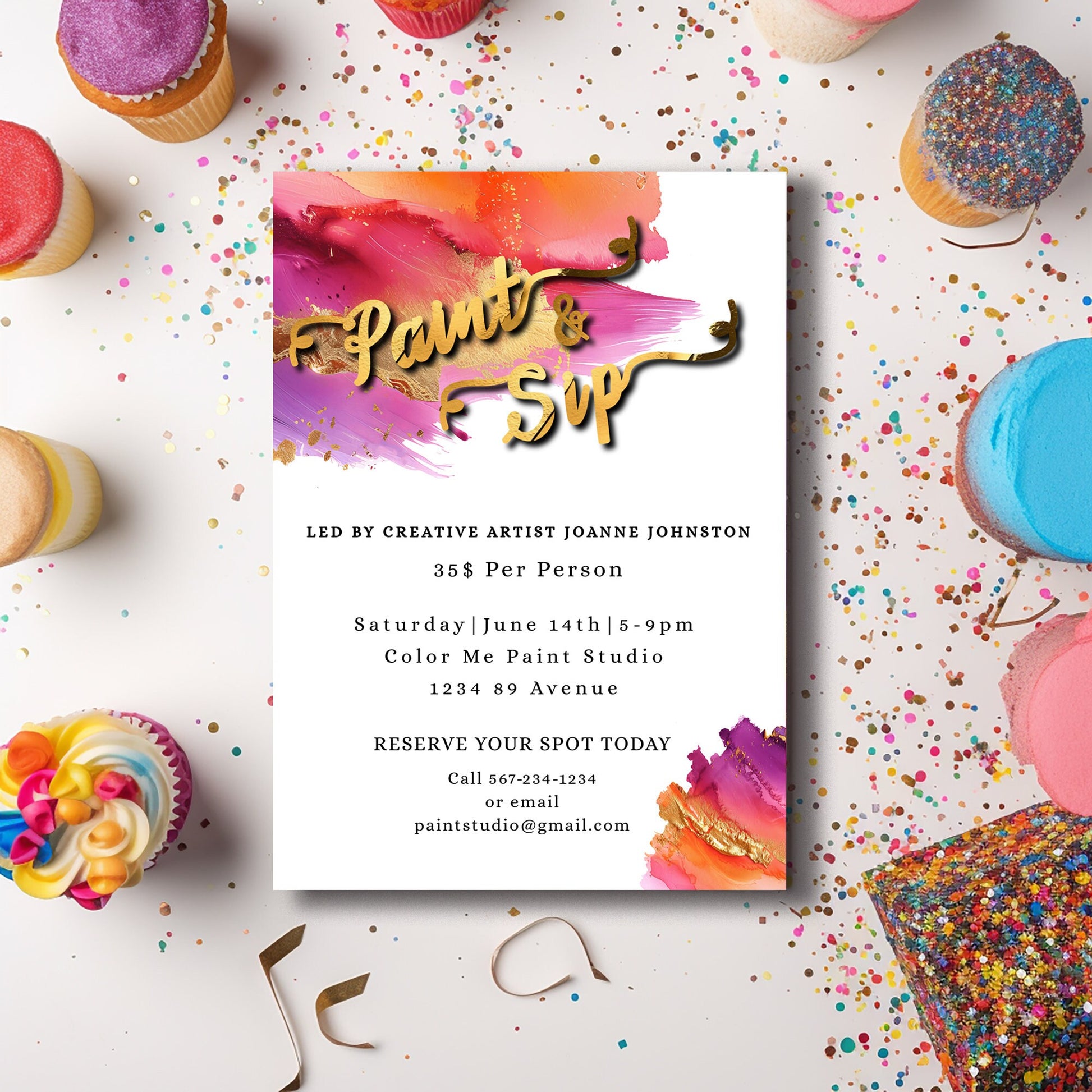Paint & Sip Invitation – Elegant Art Party Editable Template