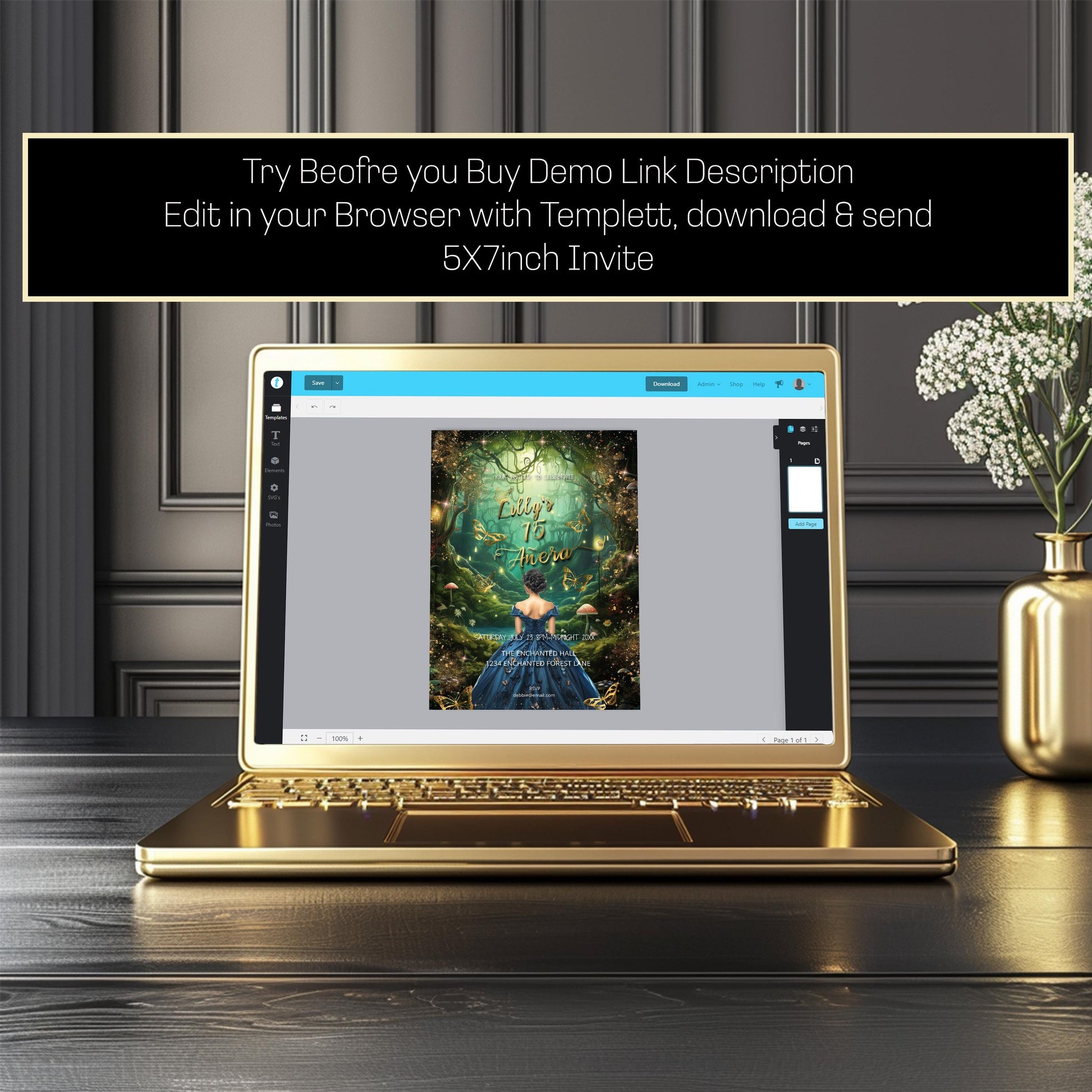 Enchanted Forest Quinceañera Invitation | Fairytale Editable Template