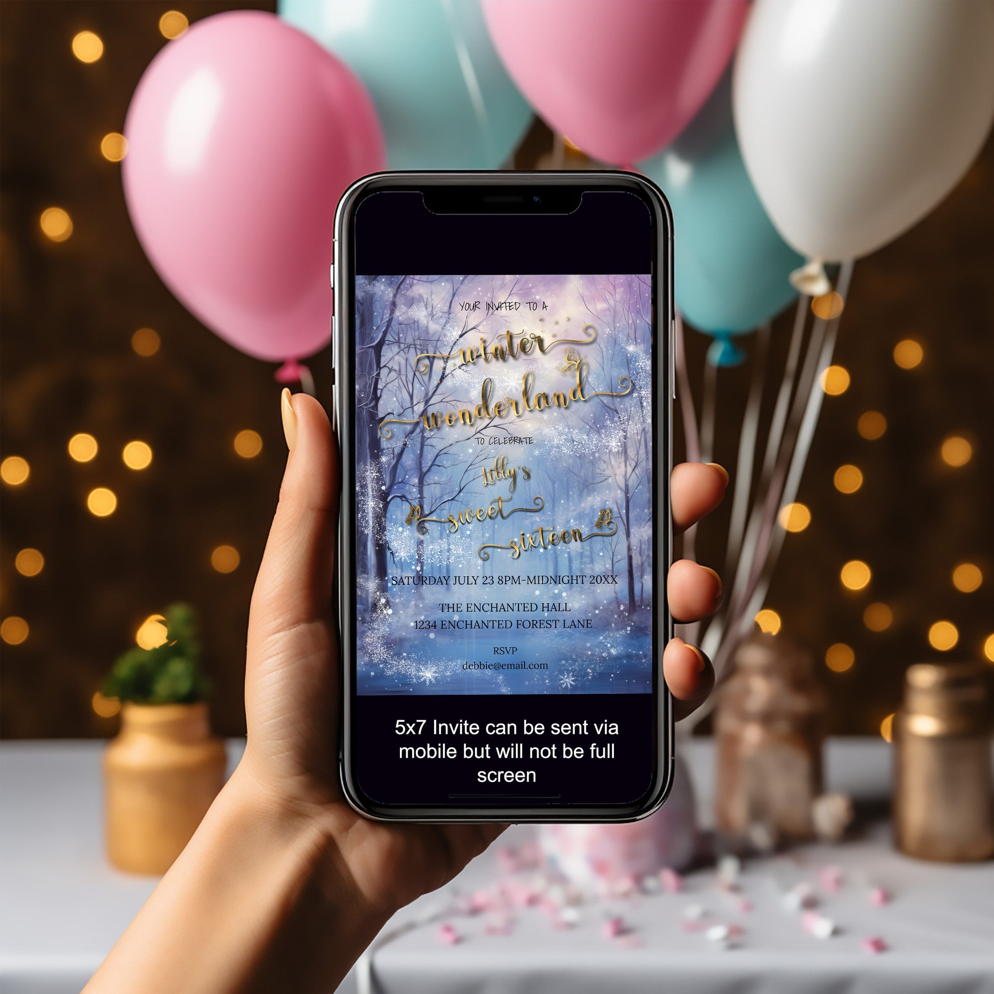 Winter Wonderland Sweet 16 Invitation | Editable Party Template