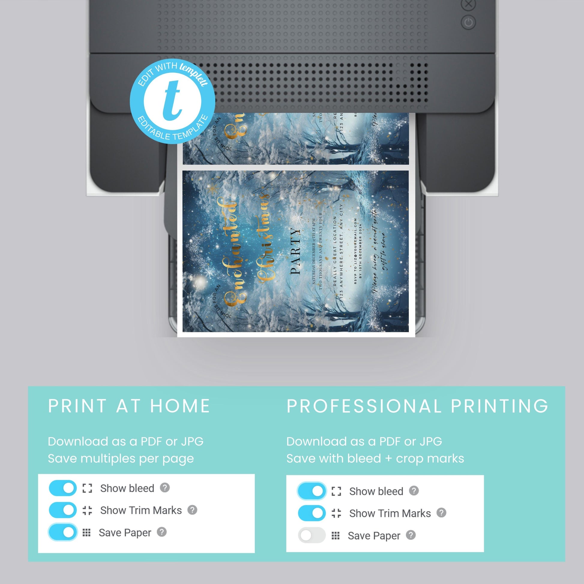 Enchanted Forest Christmas Party Invitation – Elegant Holiday Editable Template