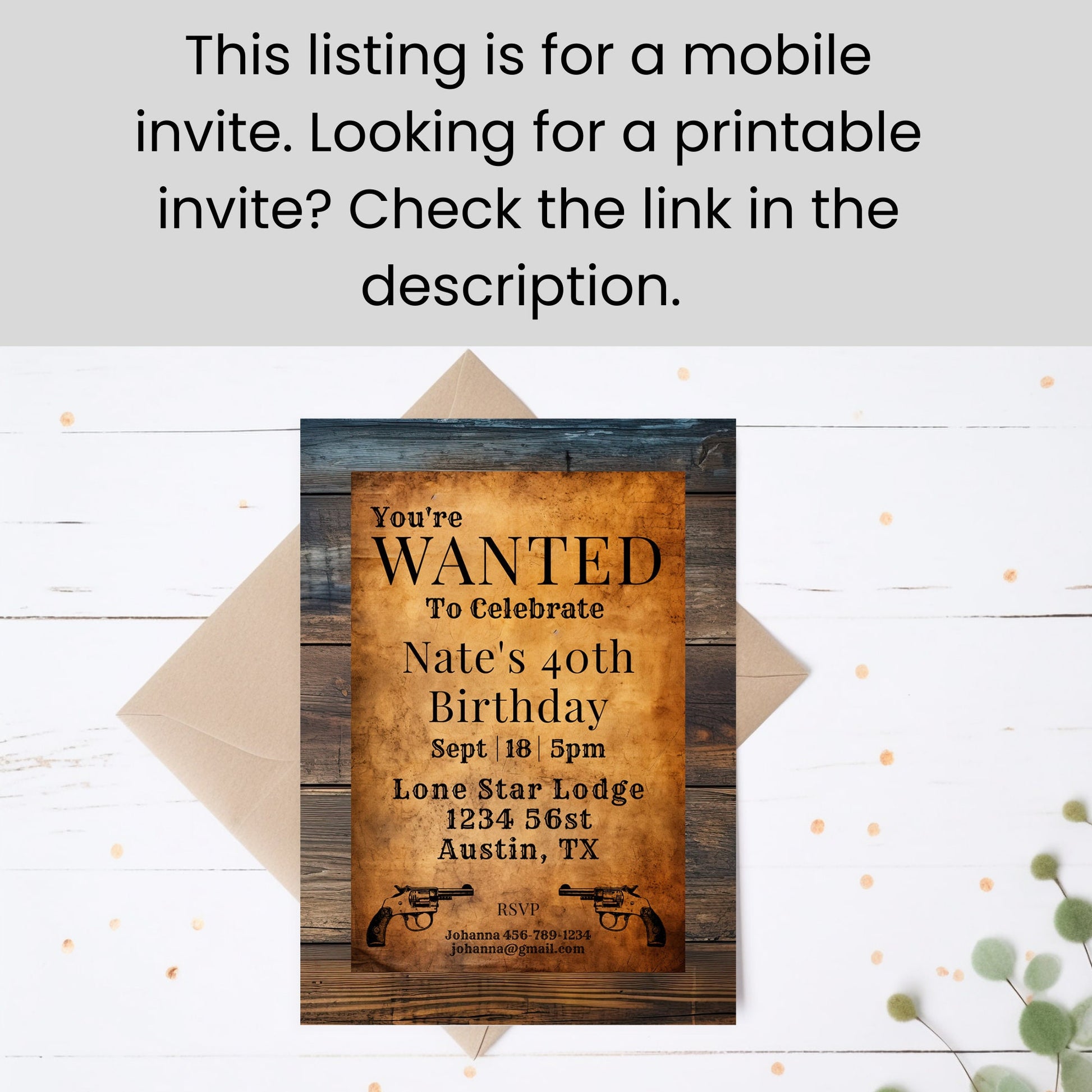 Editable Western Birthday Mobile Invite & Thank You | Wanted Poster, Cowboy Party