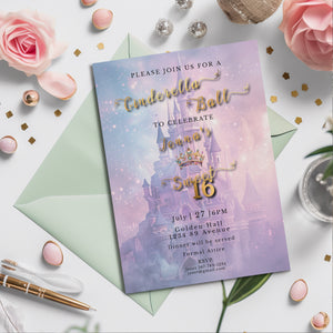 Cinderella Sweet 16 Invitation – Princess Fairytale Editable Template
