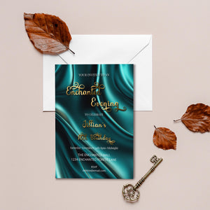 Sweet 16 Invitation – Elegant Teal Birthday Invite | Editable 5x7 Template