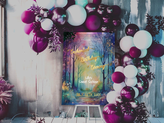 Enchanted Forest Welcome Sign | Sweet 16 Birthday Party Editable Template