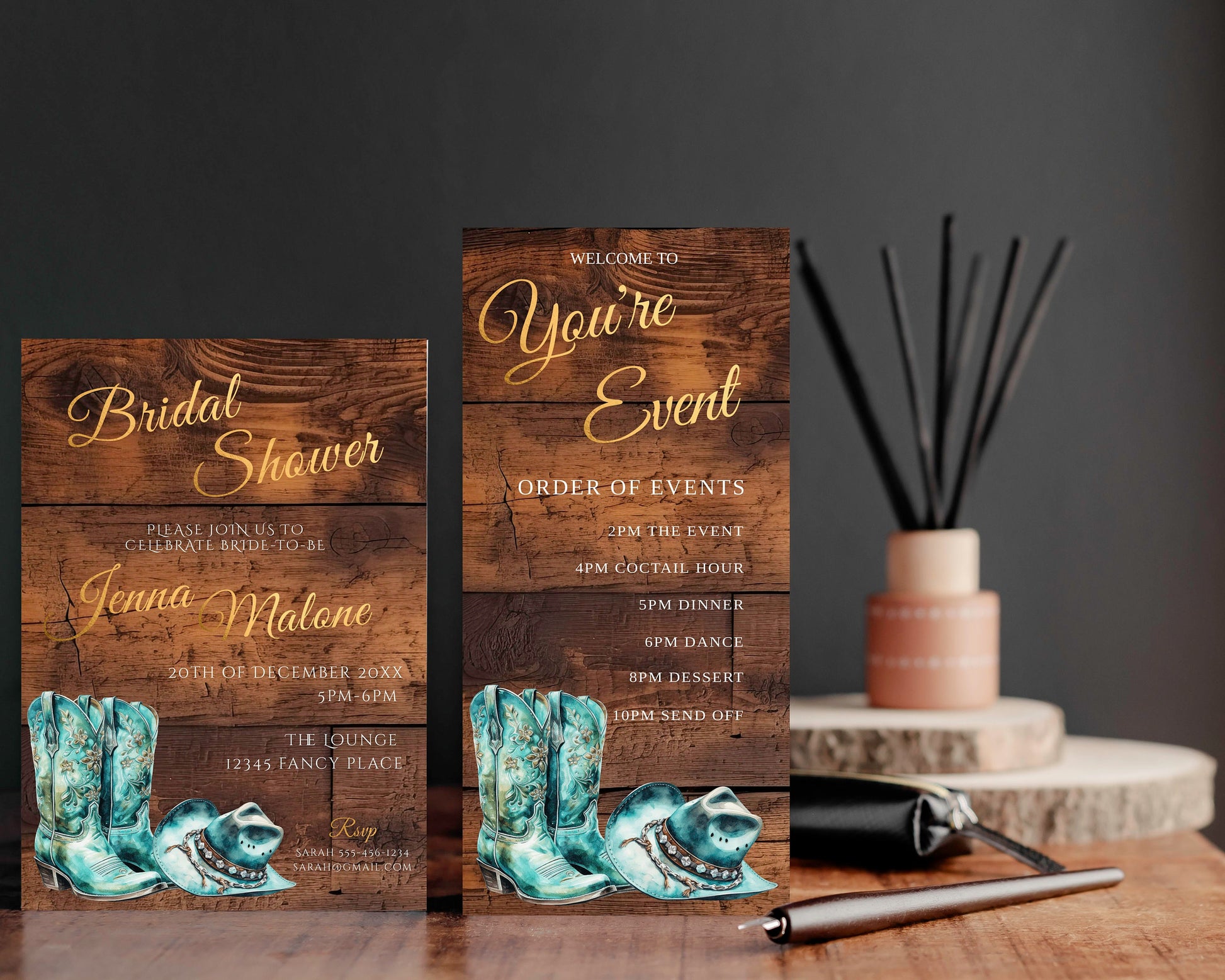 Teal Cowgirl Bridal Shower Invitation Bundle | Rustic Western Editable Templates