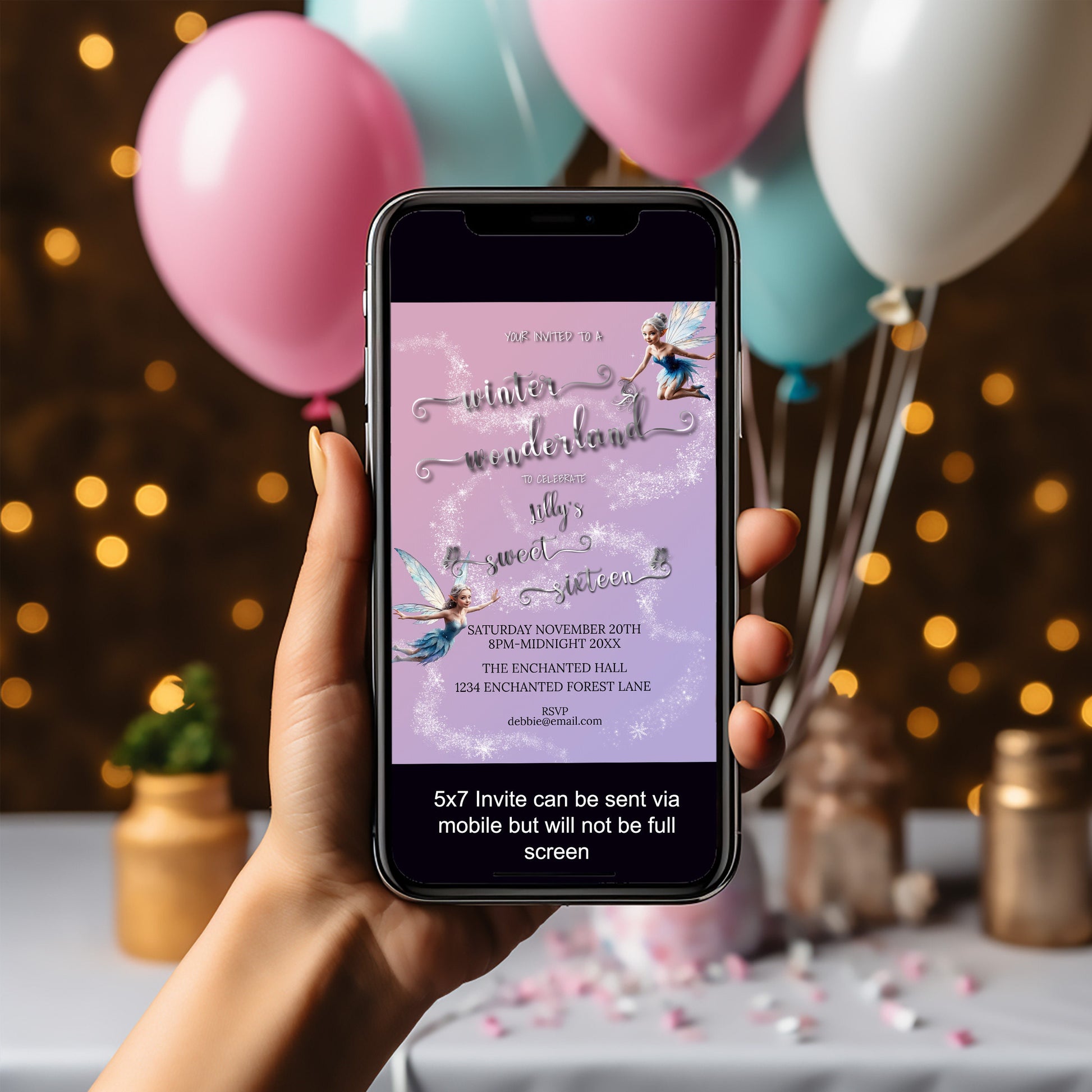 Winter Fairy Sweet 16 Invitation – Winter Wonderland Editable Template