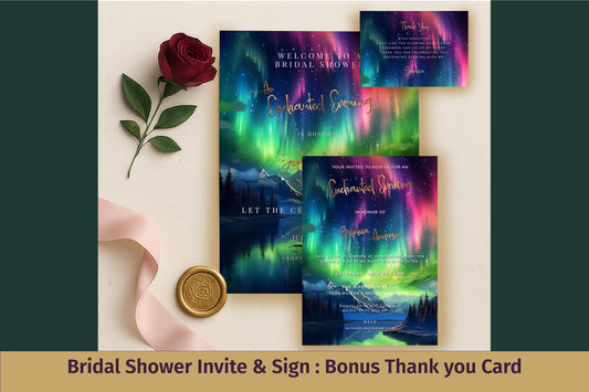 Bridal Shower Invitation Aurora Borealis – Editable Northern Lights Invitation Set