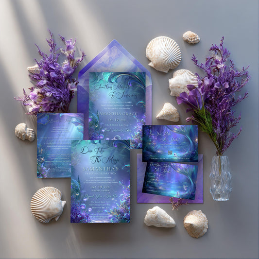 Under the Sea Sweet 16 Invitation Suite | Mermaid Birthday Editable Templates