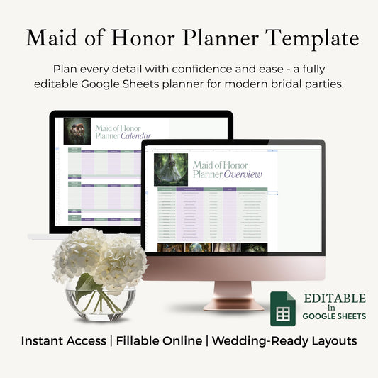 Maid Of Honor Planner | Editable Google Sheets Wedding Planning Spreadsheet With Budget Tracker
