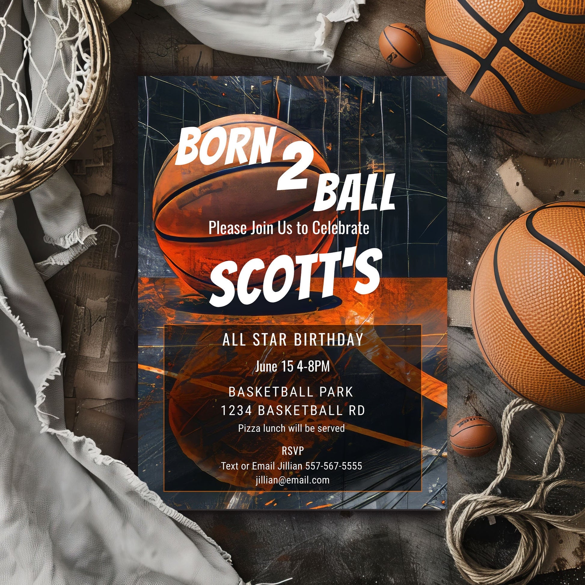 Basketball Birthday Invitation: Grunge Sports Party, Editable Template (5x7 Printable)