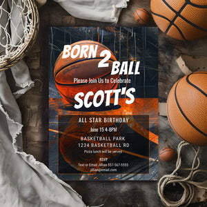 Basketball Birthday Invitation: Grunge Sports Party, Editable Template (5x7 Printable)