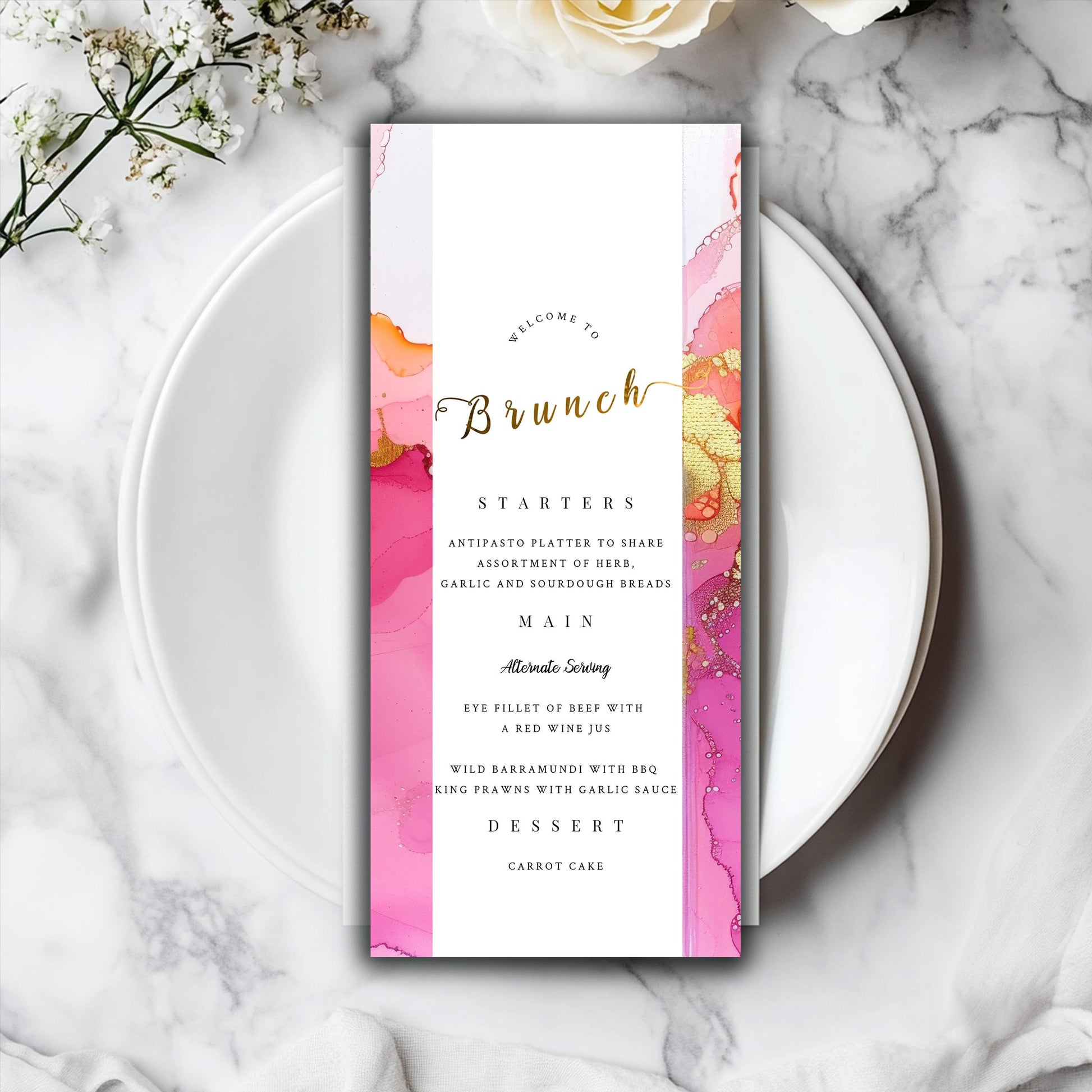 Hot Pink & Orange Brunch Menu Template – Editable Party Design | Fiesta Theme