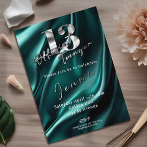 Teal & Silver 13th Birthday Invitation – Editable Teen Party Template