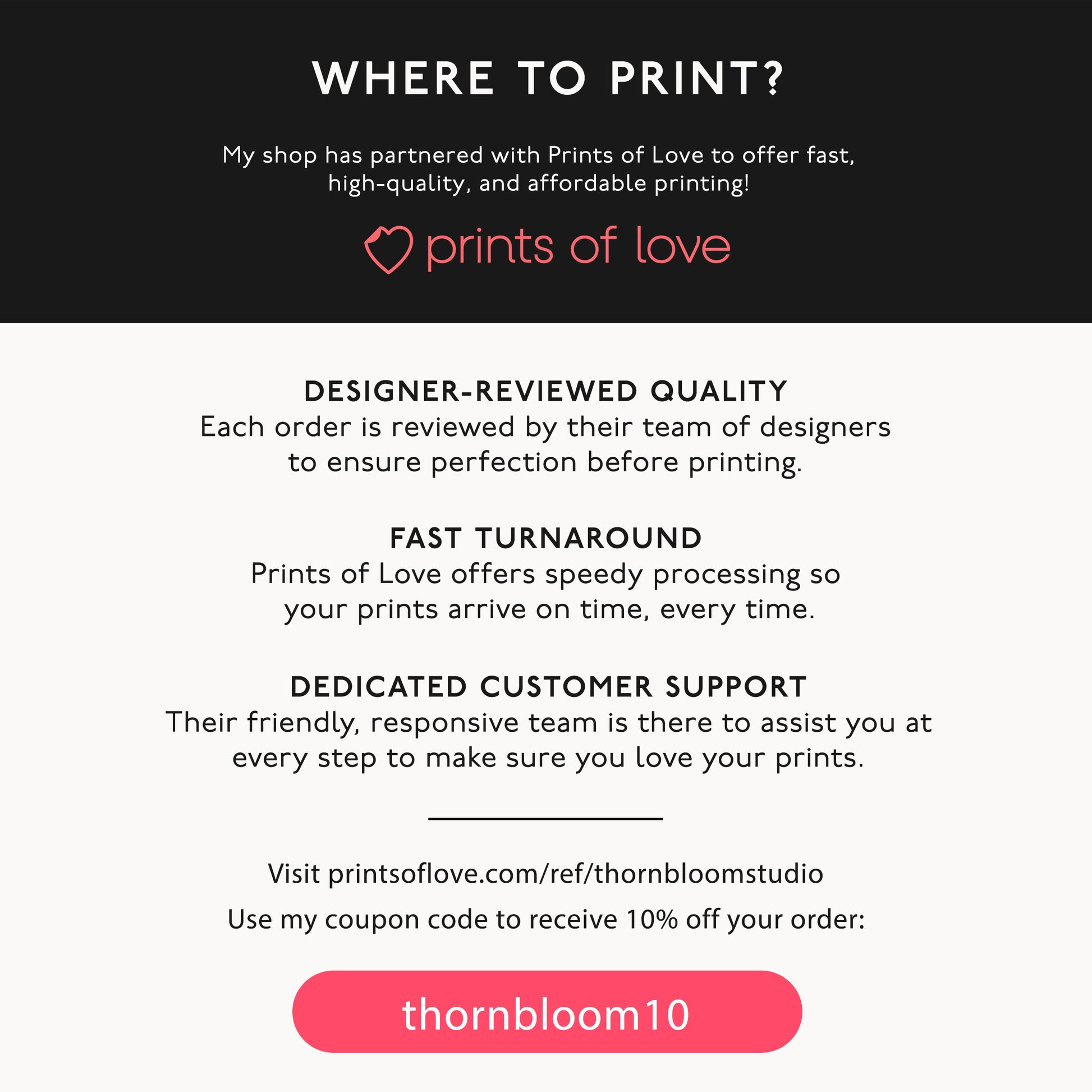 The image is a promotional image for a shop that offers fast, high-quality, and affordable printing services. It features a logo, text, and a website address for the shop.