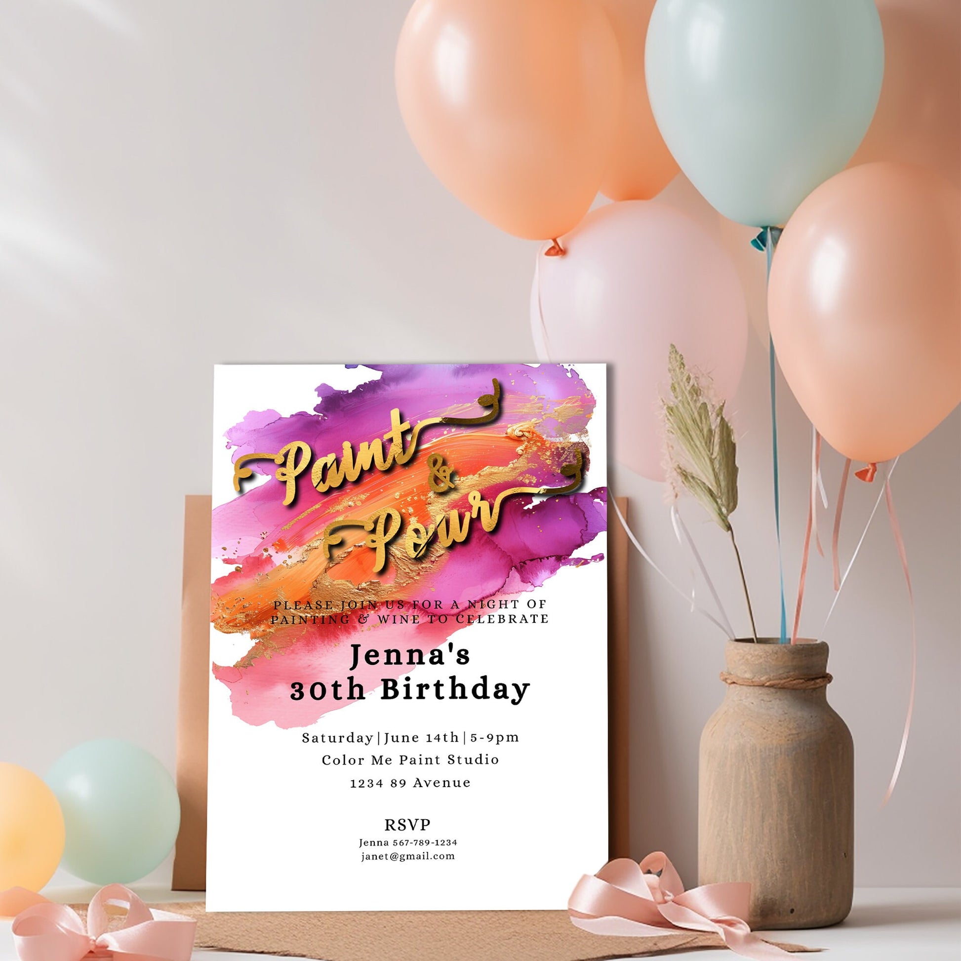 Paint & Pour Birthday Invitation | Editable Art Party Template | Printable 5x7 Design