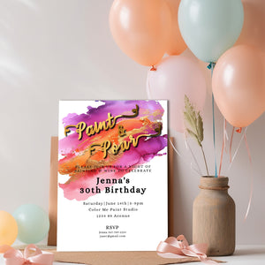 Paint & Pour Birthday Invitation | Editable Art Party Template | Printable 5x7 Design