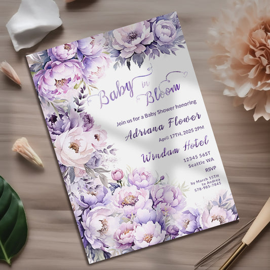 Lavender Floral Baby Shower Invitation: Editable Template (Digital Download)