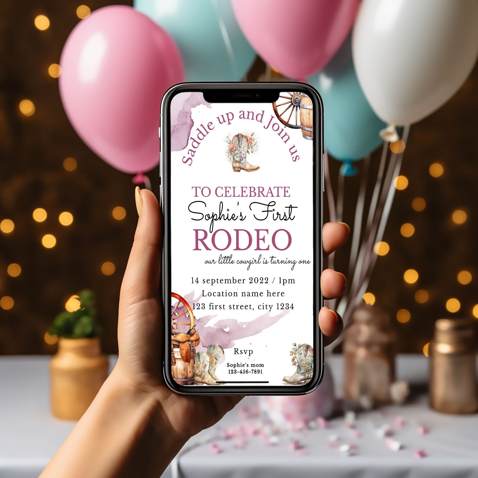 Editable Girl's 1st Rodeo Birthday Invitation Bundle | Western Cowgirl Party Templates