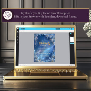 Winter Wonderland Invitation – Editable Blue Gold Snowflake Holiday Party Template