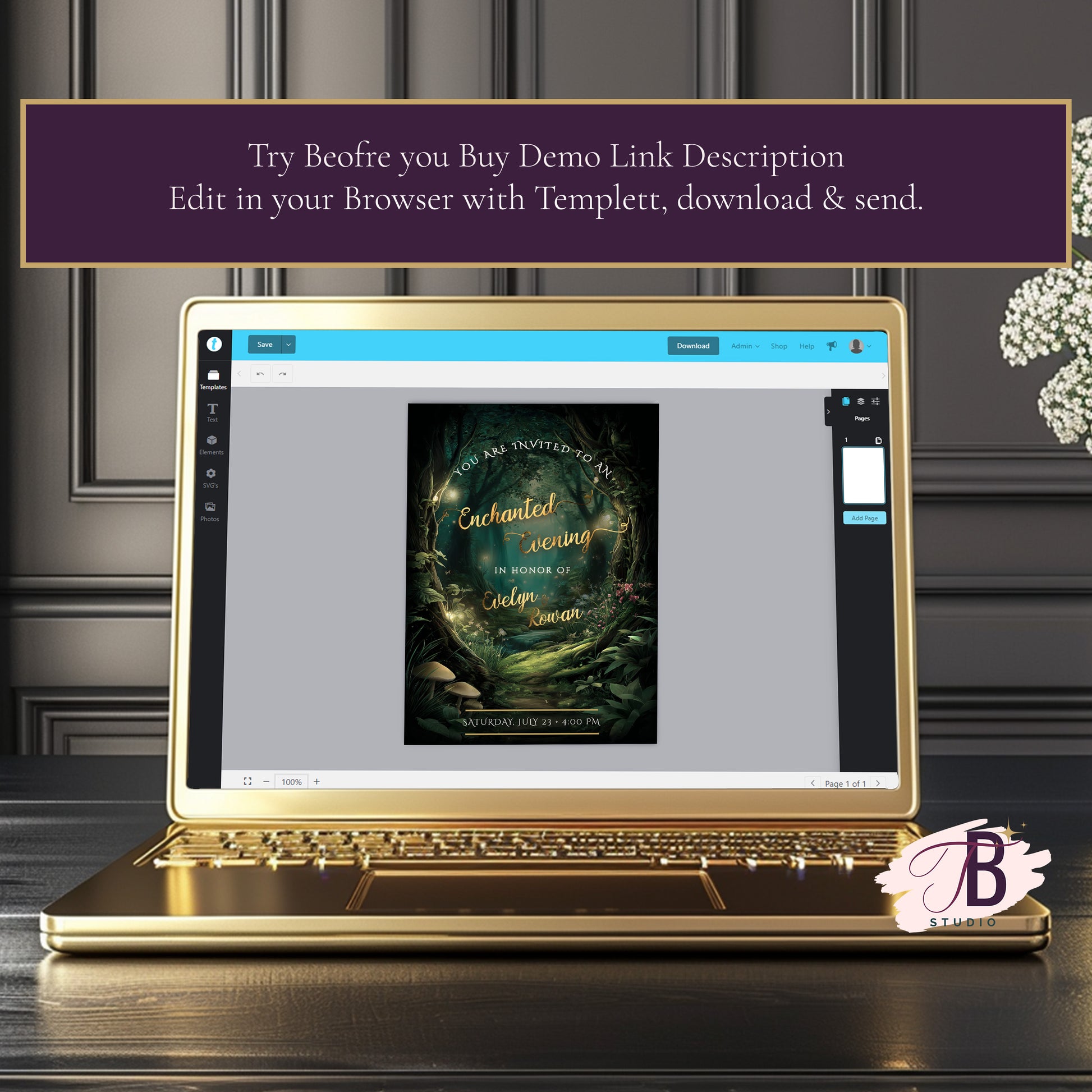 Enchanted Forest Wedding Invitation – Luxury Editable Template Bundle | Digital Suite